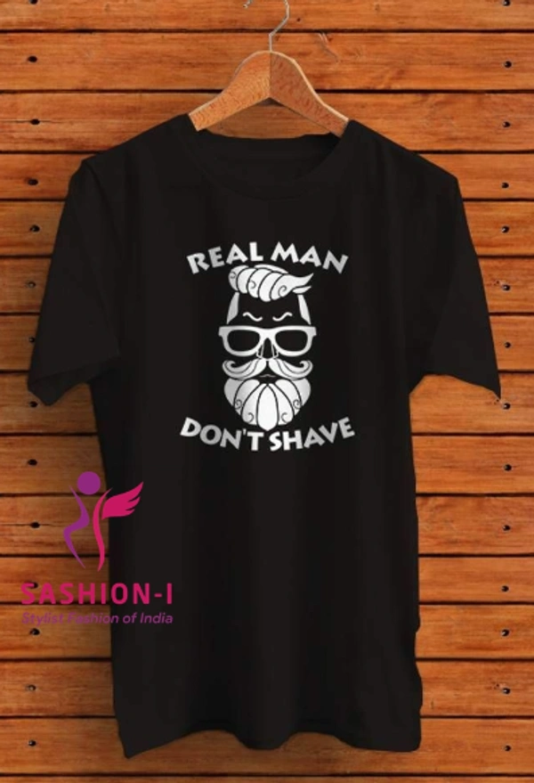 Trendy Realman Printed Cotton Black Round Neck T-shirt For Men - Black